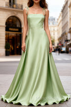 Dusty Sage Elegant Satin Long Formal Prom Dresses with Pleated