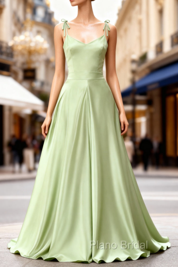 Dusty Sage Elegant Satin Long Formal Prom Dresses with Pleated Main image