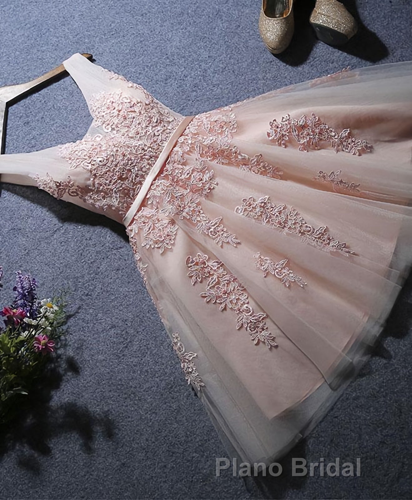 Cute A Line Tulle Lace Short Formal Prom Dresses, Homecoming Dresses