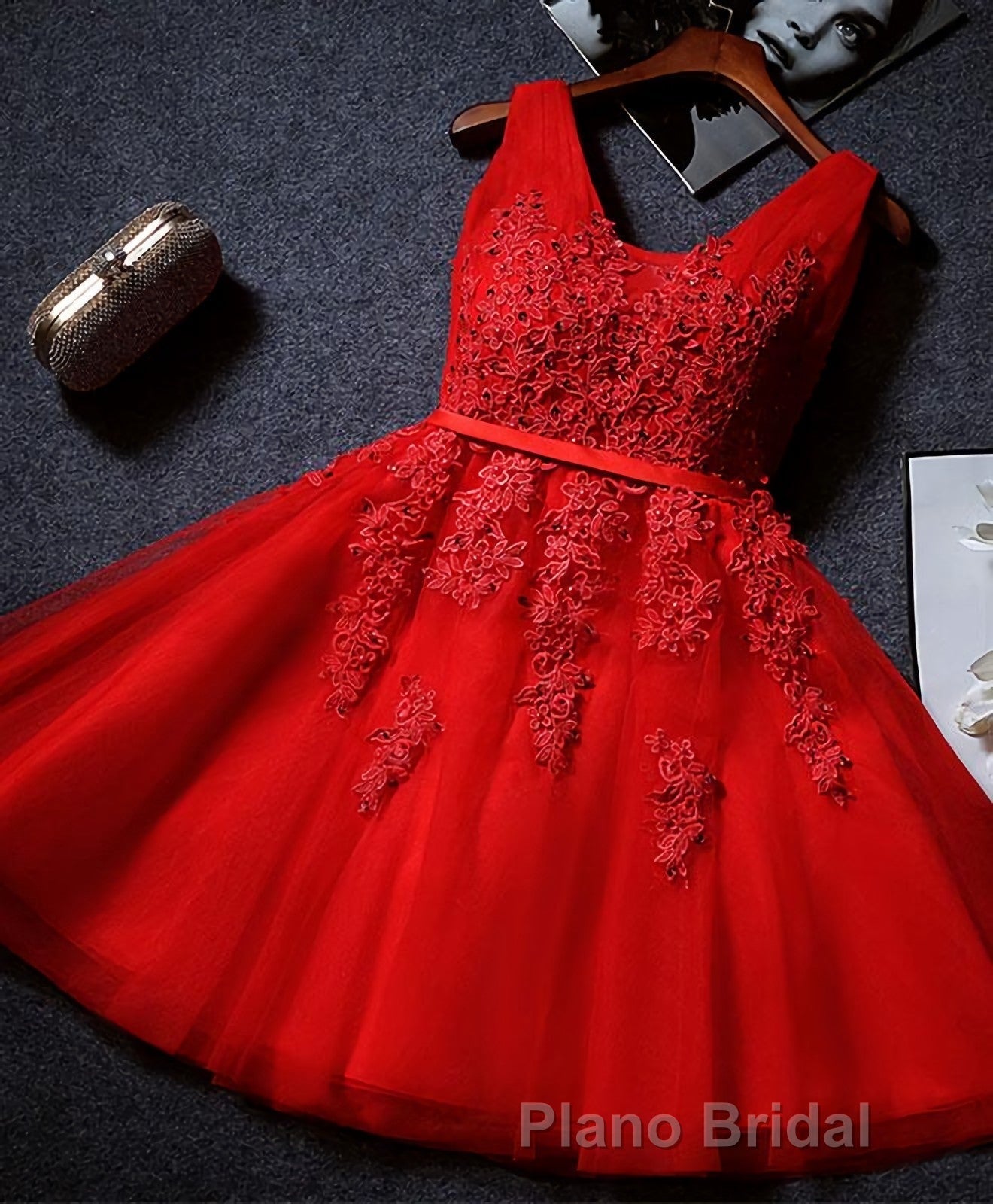 Cute A Line Tulle Lace Short Formal Prom Dresses, Homecoming Dresses