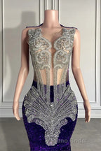 Sequined Sleeveless Mermaid Formal Prom Dress with Beadings