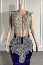 Sequined Sleeveless Mermaid Formal Prom Dress with Beadings