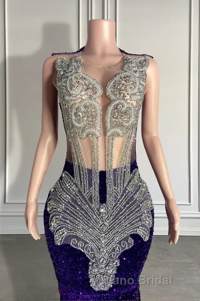 Sequined Sleeveless Mermaid Formal Prom Dress with Beadings