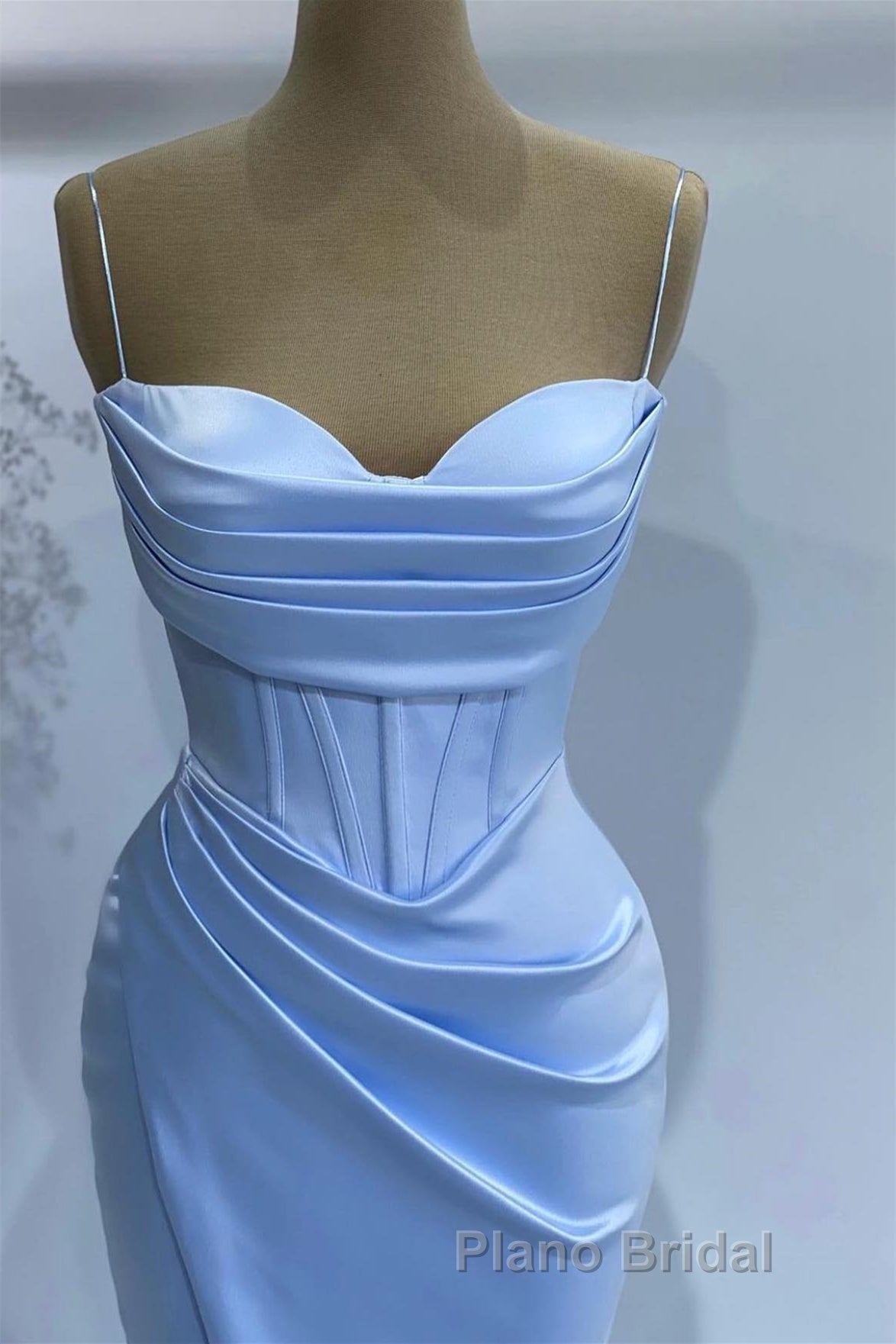 Baby Blue Mermaid Sweetheart Formal Prom Dress With Spaghetti Straps
