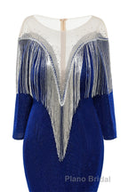 Deep V-neck Shiny Royal Blue Long sleeves Mermaid Formal Prom Dress