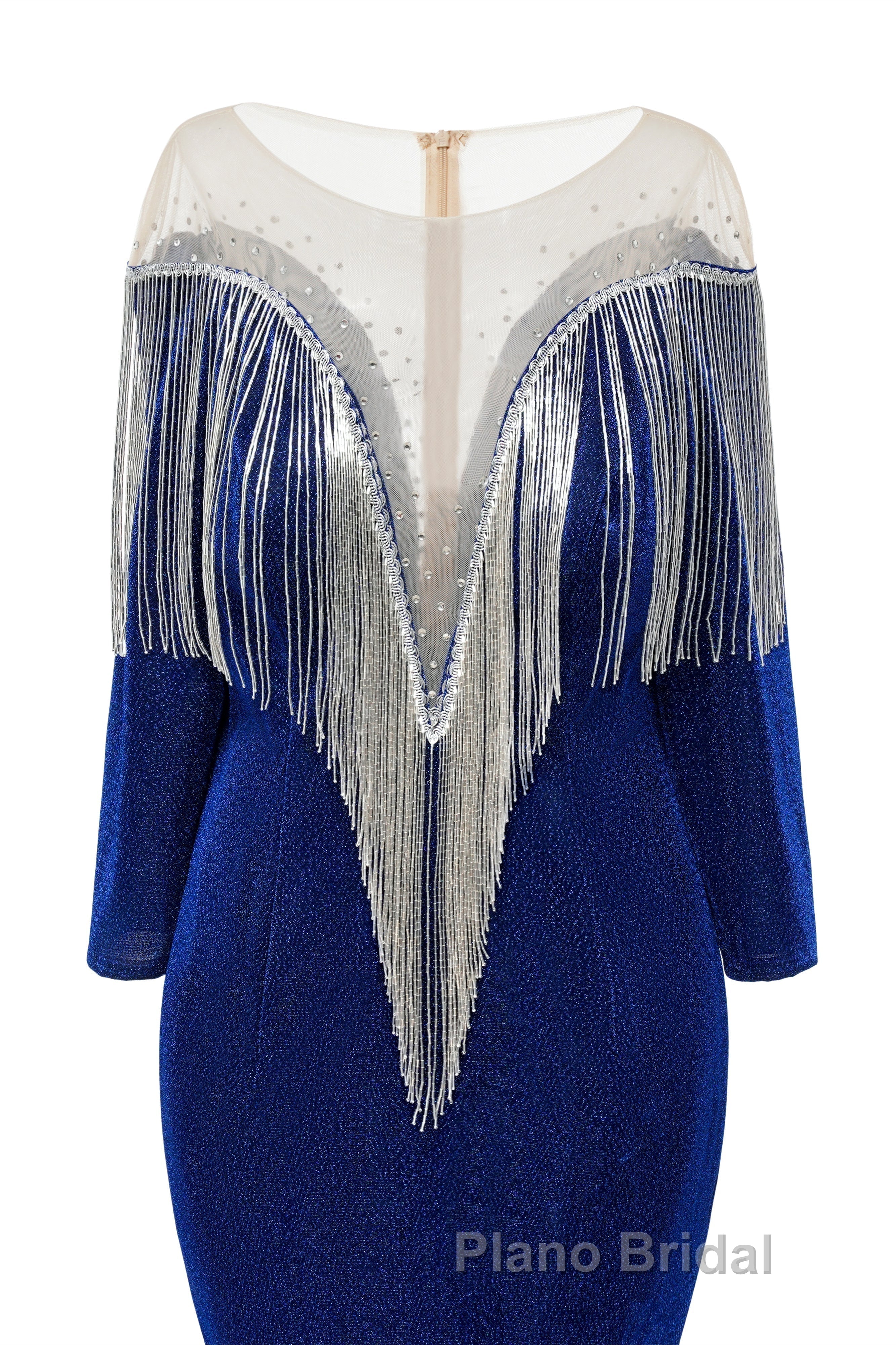 Deep V-neck Shiny Royal Blue Long sleeves Mermaid Formal Prom Dress