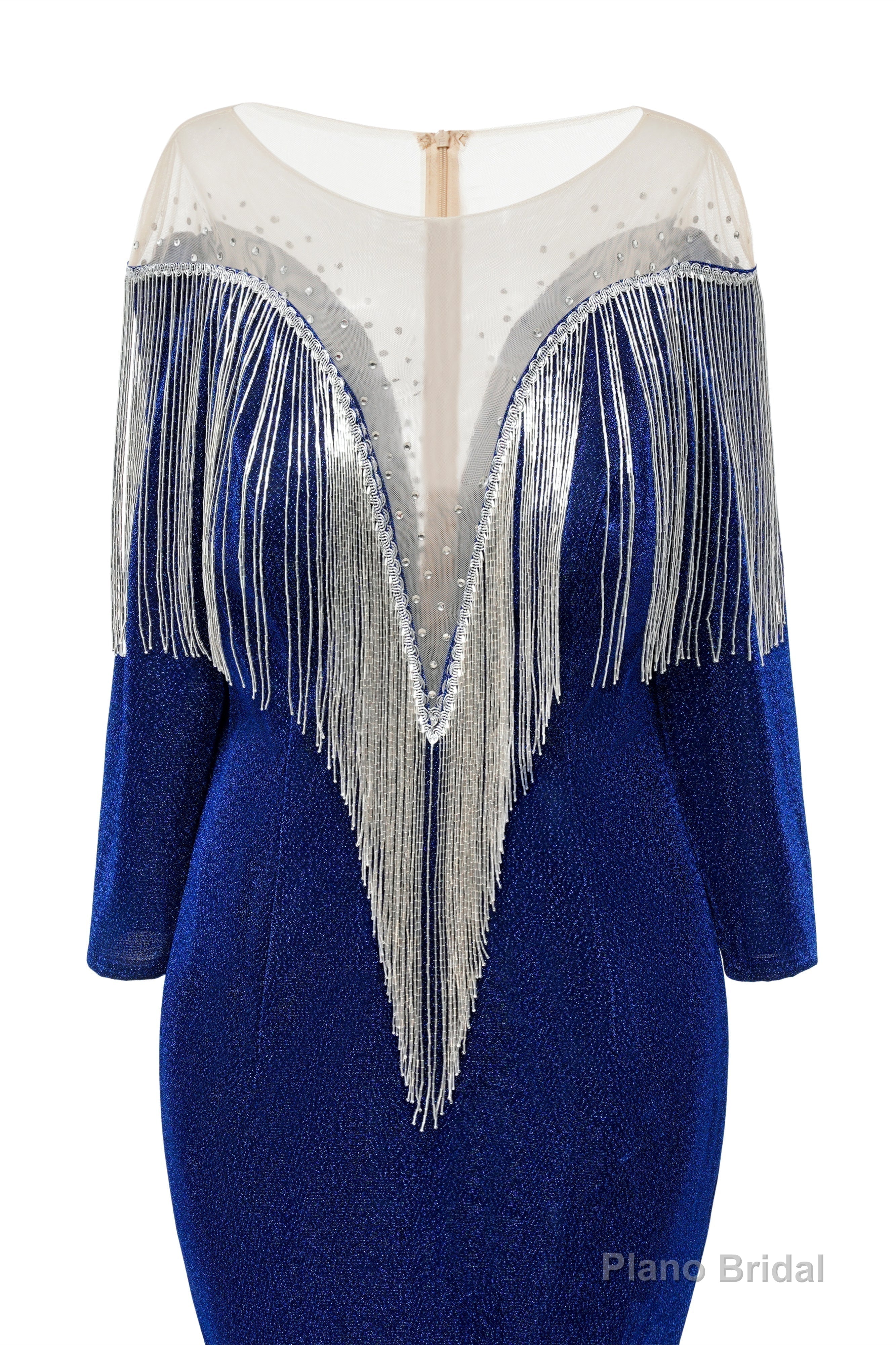 Deep V-neck Shiny Gray Prom Dresses Long sleeves Mermaid Evening Party Dresses