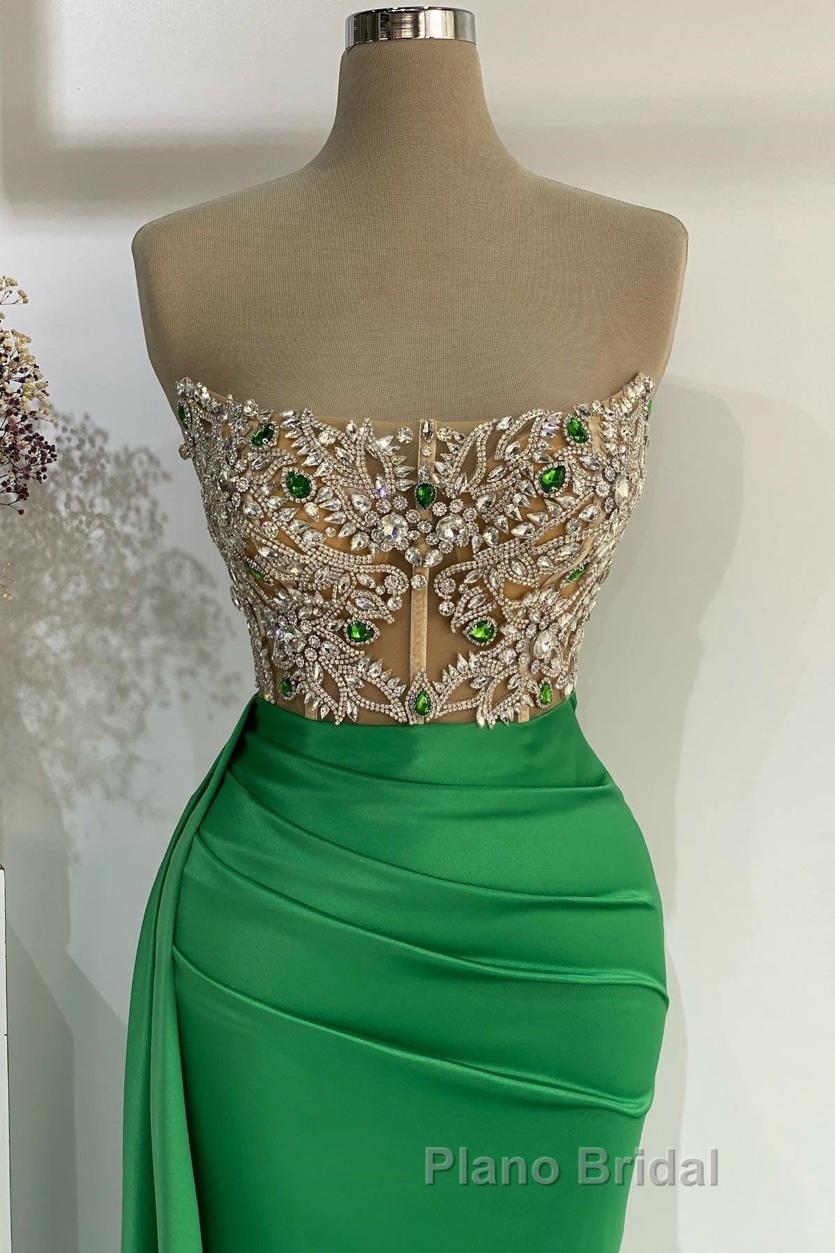 Strapless Emerald Green Mermaid Long Dress With Beads Secondary image