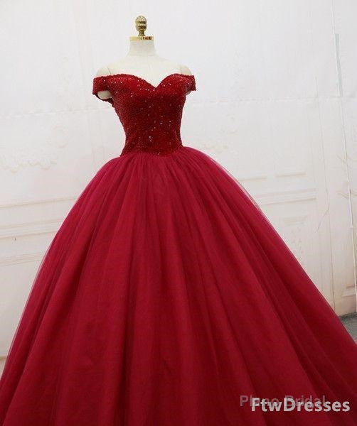 sparkling quinceanera dresses ball gown dark red evening dress lace up back pleats tulle sweep train quinceanera dresses Main image