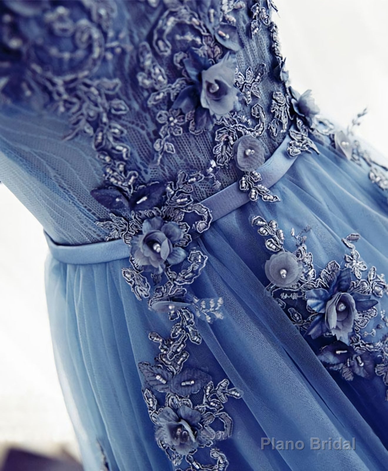 Blue A Line Tulle Lace Long Prom Dress, Evening Dress Secondary image