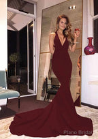 Elastic Satin Court Train Trumpet/Mermaid Sleeveless V-Neck Zipper Prom Dresses