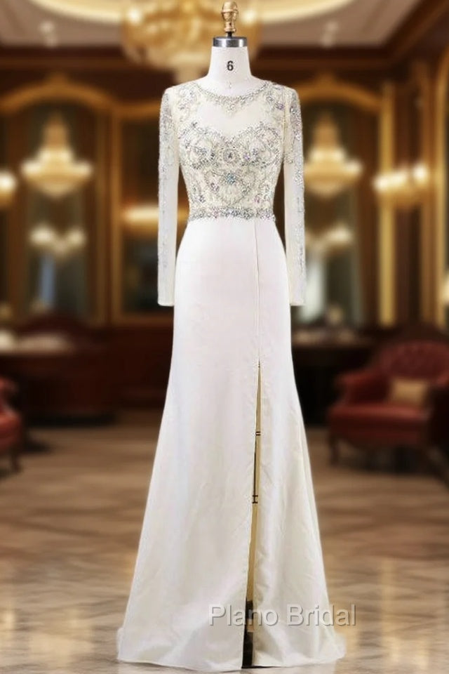 Elegance Mother of the Bride Dresses Elegant With Crystal Beading Scoop-Neck Long Sleeves Main image