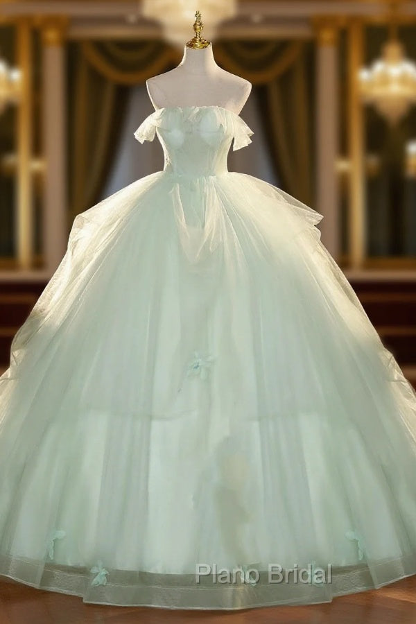 Elegant 3D Flowery Lace Sage Green Tulle Fairy Ball Gown Main image