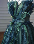 Elegant A Line Dark Green Tulle Long Formal Prom Dresses