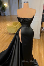 Elegant A-line Graduation Dresses Long Black Formal Prom Dresses With Split Online