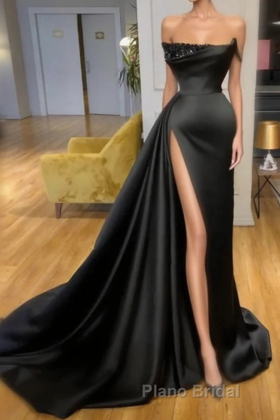 Elegant A-line Graduation Dresses Long Black Formal Prom Dresses With Split Online