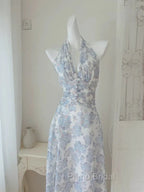 Elegant A Line Halter Lilac Floral Chiffon Long Evening Dresses Outfits