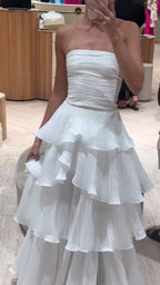 Elegant A Line Long White Tiered Formal Prom Dresses 21Th Birthday Outfits