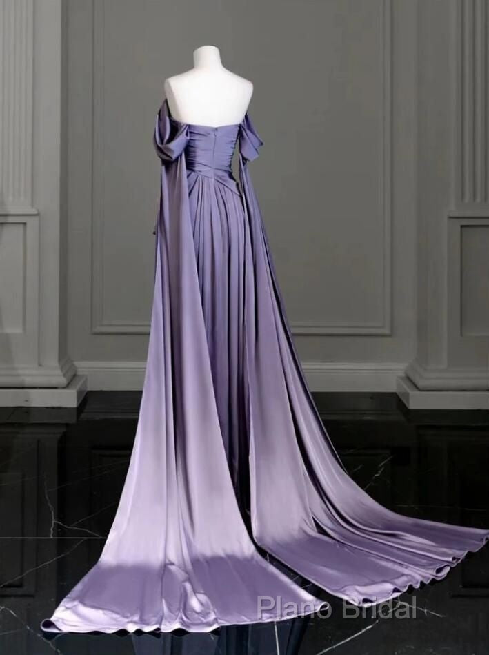 Elegant A Line Purple Satin Long Formal Prom Dresses Formal Party Gown Secondary image