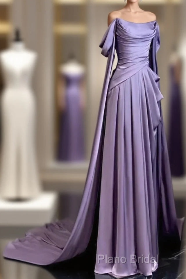 Elegant A Line Purple Satin Long Formal Prom Dresses Formal Party Gown Main image