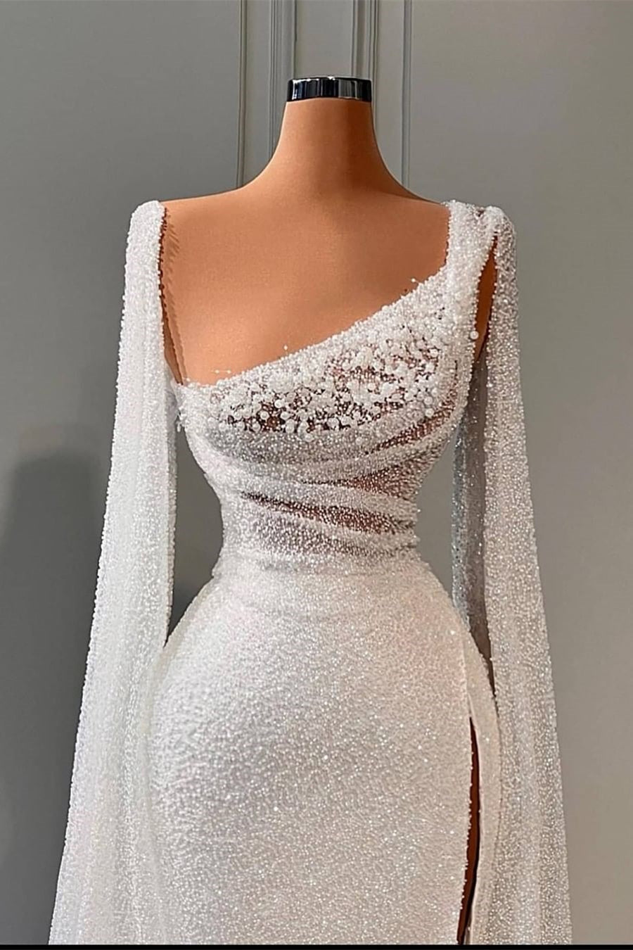 Elegant A-Line Sequins Split Bridal Dress With Beads Secondary image