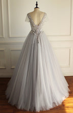 Elegant A-line Short Illusion Sleeve Appliques Rhinestone Lace Up Back Floor Length Wedding Dresses