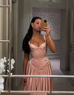 Elegant A Line Spaghetti Straps Floor-Length Satin Long Pink Formal Evening Dresses Formal Prom Dresses