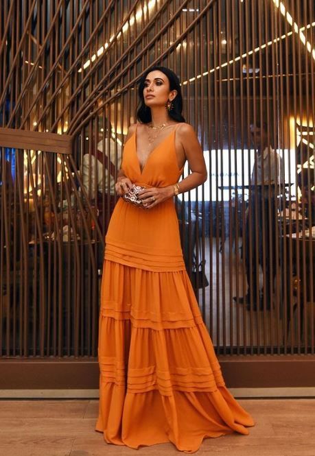 Elegant A Line Strap Long Organge Formal Prom Dresses 22Th Birthday Outfits Secondary image