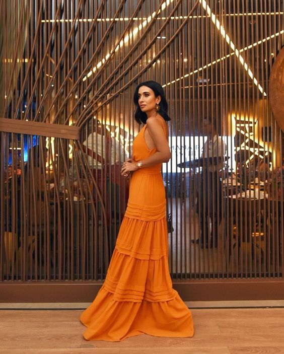 Elegant A Line Strap Long Organge Formal Prom Dresses 22Th Birthday Outfits Main image