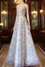 Elegant A Line Strapless Floral Long Formal Prom Dresses