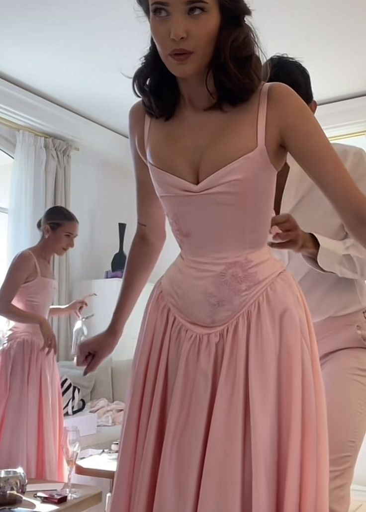 Elegant A Line Straps Pink Satin Long Length Formal Prom Dresses Birthday Outfits