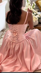 Elegant A Line Straps Pink Satin Long Length Formal Prom Dresses Birthday Outfits