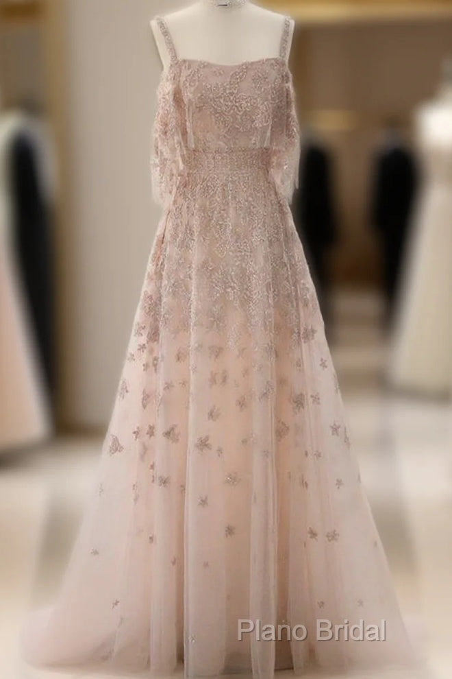 Elegant A Line Straps Sequin Long Formal Prom Dresses Main image