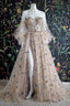 Elegant A Line Sweetheart Bubble Sleeves Tulle Formal Prom Dresses With Stars, Formal Dresses