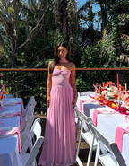 Elegant A Line Sweetheart Pink Chiffon Long Formal Prom Dresses Party Dresses Summer 20Th Birthday Outfits 18Th Birthday Dresses