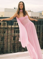 Elegant A Line Sweetheart Pink Chiffon Long Formal Prom Dresses Party Dresses Summer 20Th Birthday Outfits 18Th Birthday Dresses