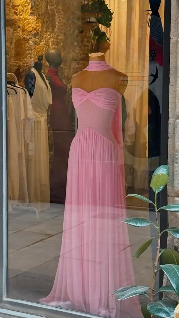 Elegant A Line Sweetheart Pink Chiffon Long Formal Prom Dresses Party Dresses Summer 20Th Birthday Outfits 18Th Birthday Dresses Main image