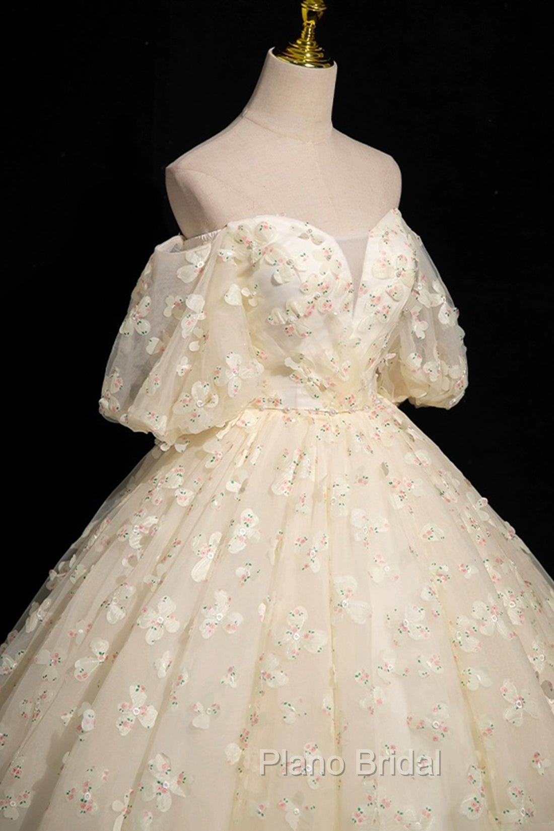 Elegant A-Line Tulle Floor Length Formal Prom Dresses, Champagne Off The Shoulder Evening Party Dresses Secondary image