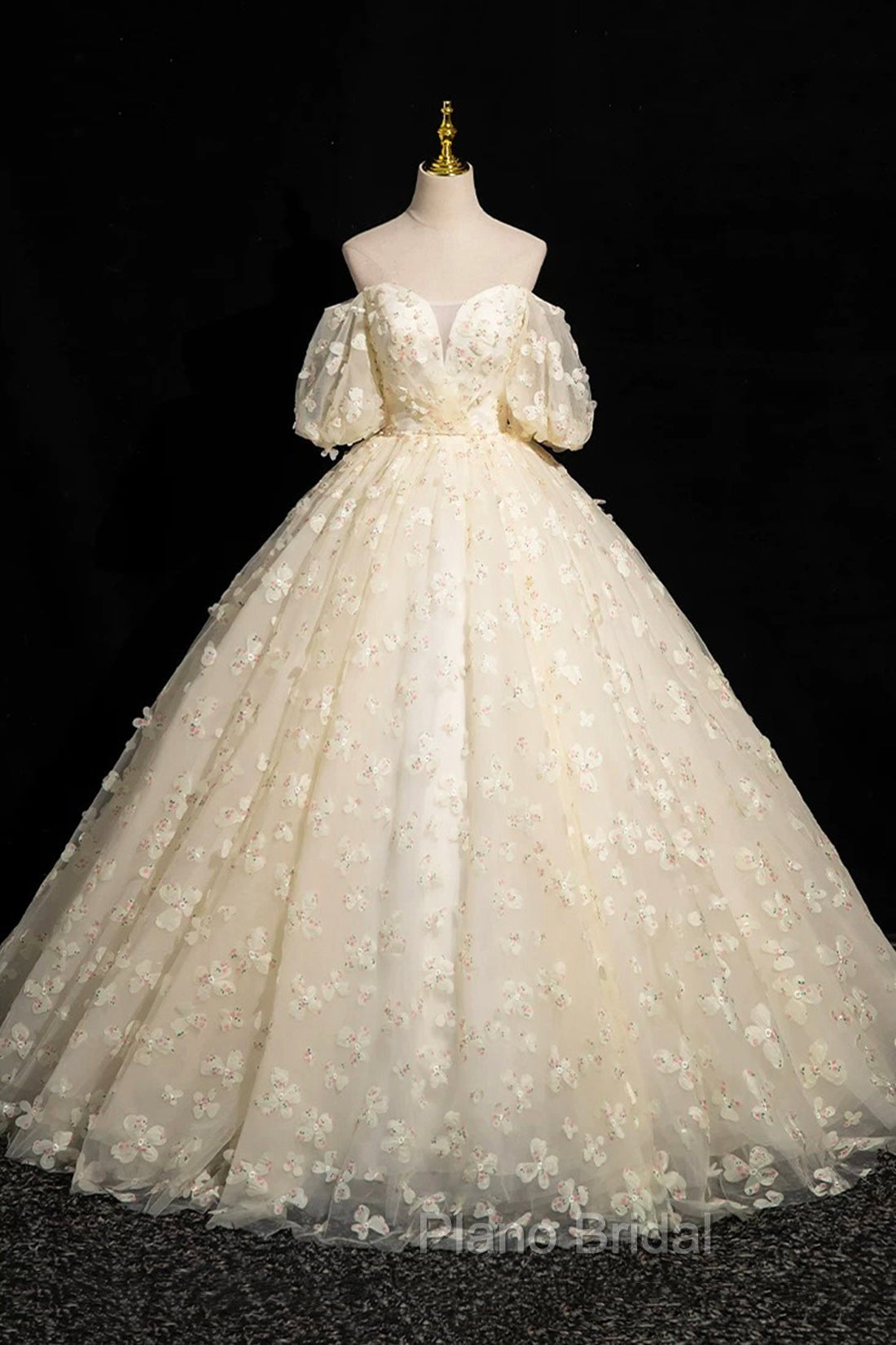 Elegant A-Line Tulle Floor Length Formal Prom Dresses, Champagne Off The Shoulder Evening Party Dresses