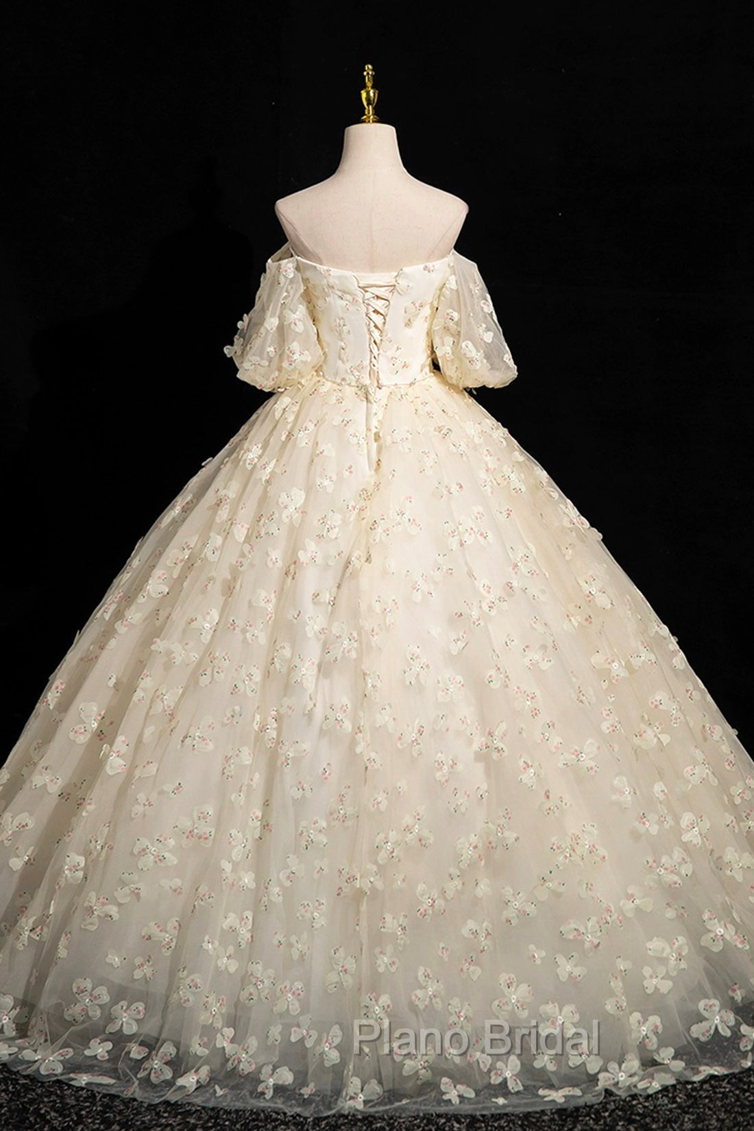 Elegant A-Line Tulle Floor Length Formal Prom Dresses, Champagne Off The Shoulder Evening Party Dresses