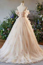 Elegant A-Line Tulle Floor Length Formal Prom Dresses, Champagne Off The Shoulder Party Dresses