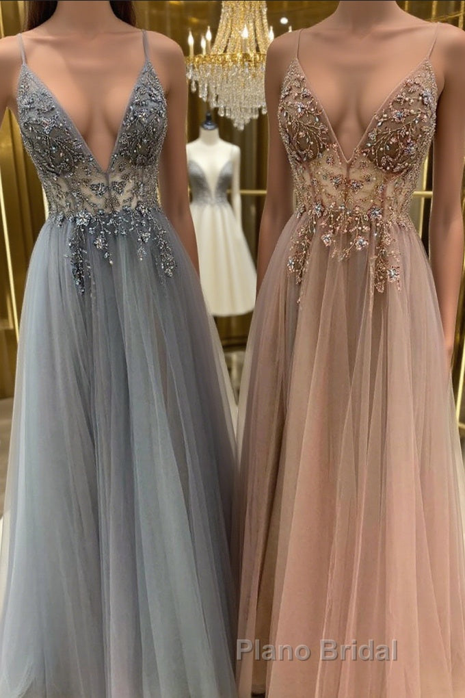 Elegant A line tulle lace long Formal Prom dress, tulle formal dress Main image