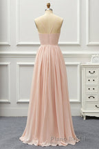 Elegant A Line V Neck Pink Long Formal Prom Dress, Pink Formal Graduation Evening Dress
