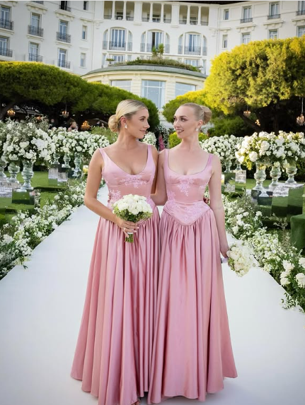 Elegant A Line V Neckline Floor-Length Satin Long Pink Formal Evening Dresses Formal Prom Dresses