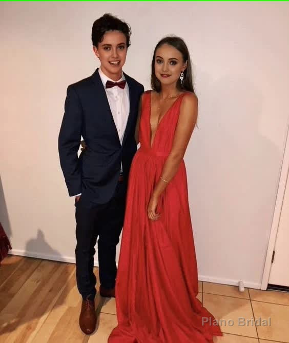 Elegant A line V Neckline Long Red Prom Dress 22th Birthday Outfits Main image
