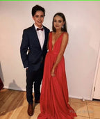 Elegant A line V Neckline Long Red Prom Dress 22th Birthday Outfits