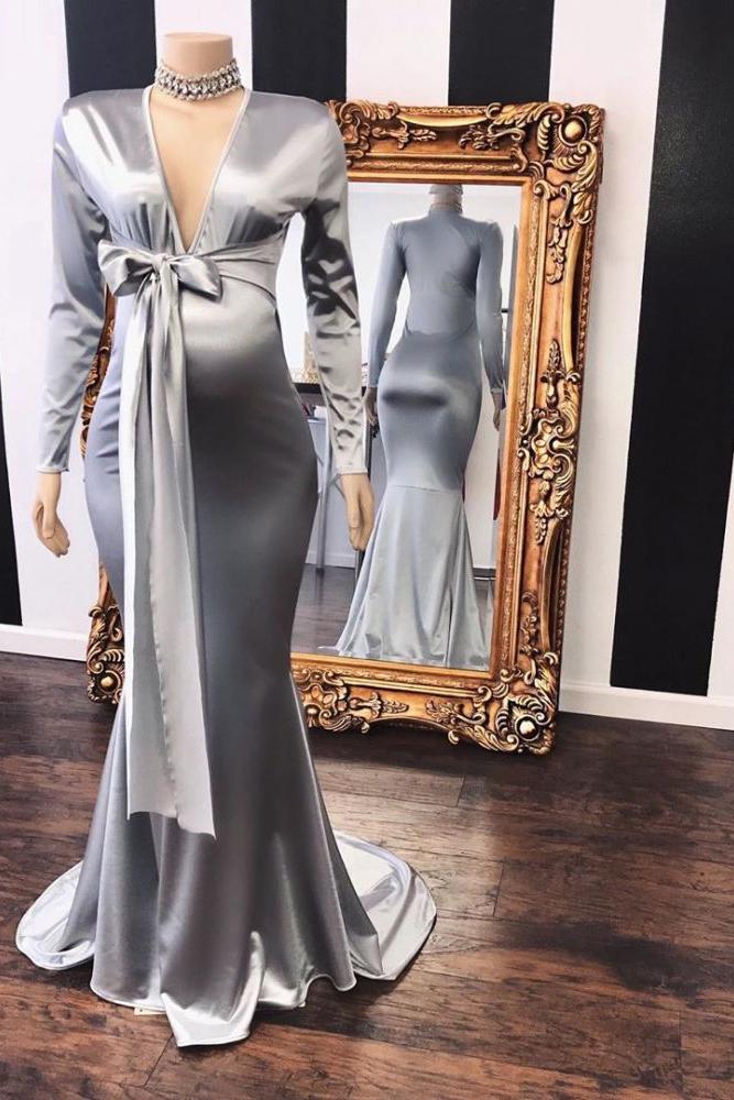Elegant Adjustable V-Neck Long Sleevess Mermaid Pregnant Formal Dresses