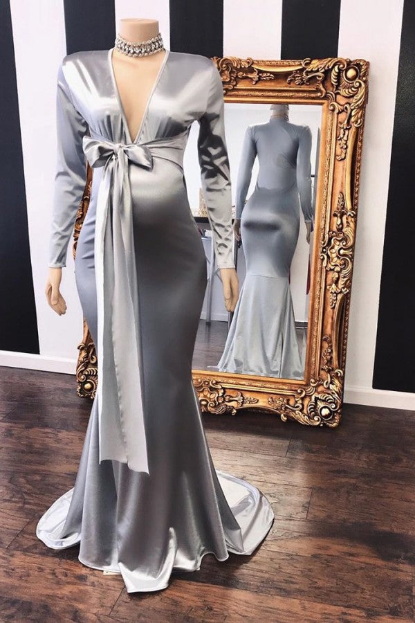 Elegant Adjustable V-Neck Long Sleevess Mermaid Pregnant Formal Dresses Main image