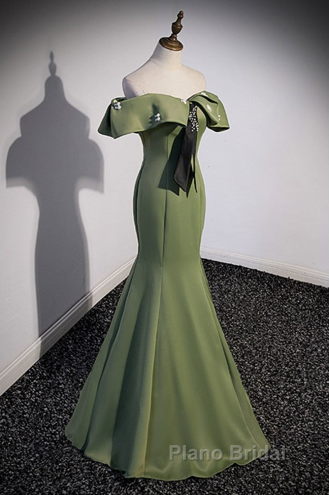 Elegant And Noble Clover Green Off The Shoulder Sleeveless Fishtail Evening Dresses With Clover Green Off The Back Strap And Ground Length Formal Prom Dresses Secondary image