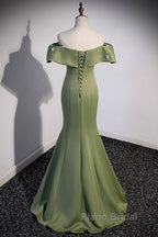 Elegant And Noble Clover Green Off The Shoulder Sleeveless Fishtail Evening Dresses With Clover Green Off The Back Strap And Ground Length Formal Prom Dresses